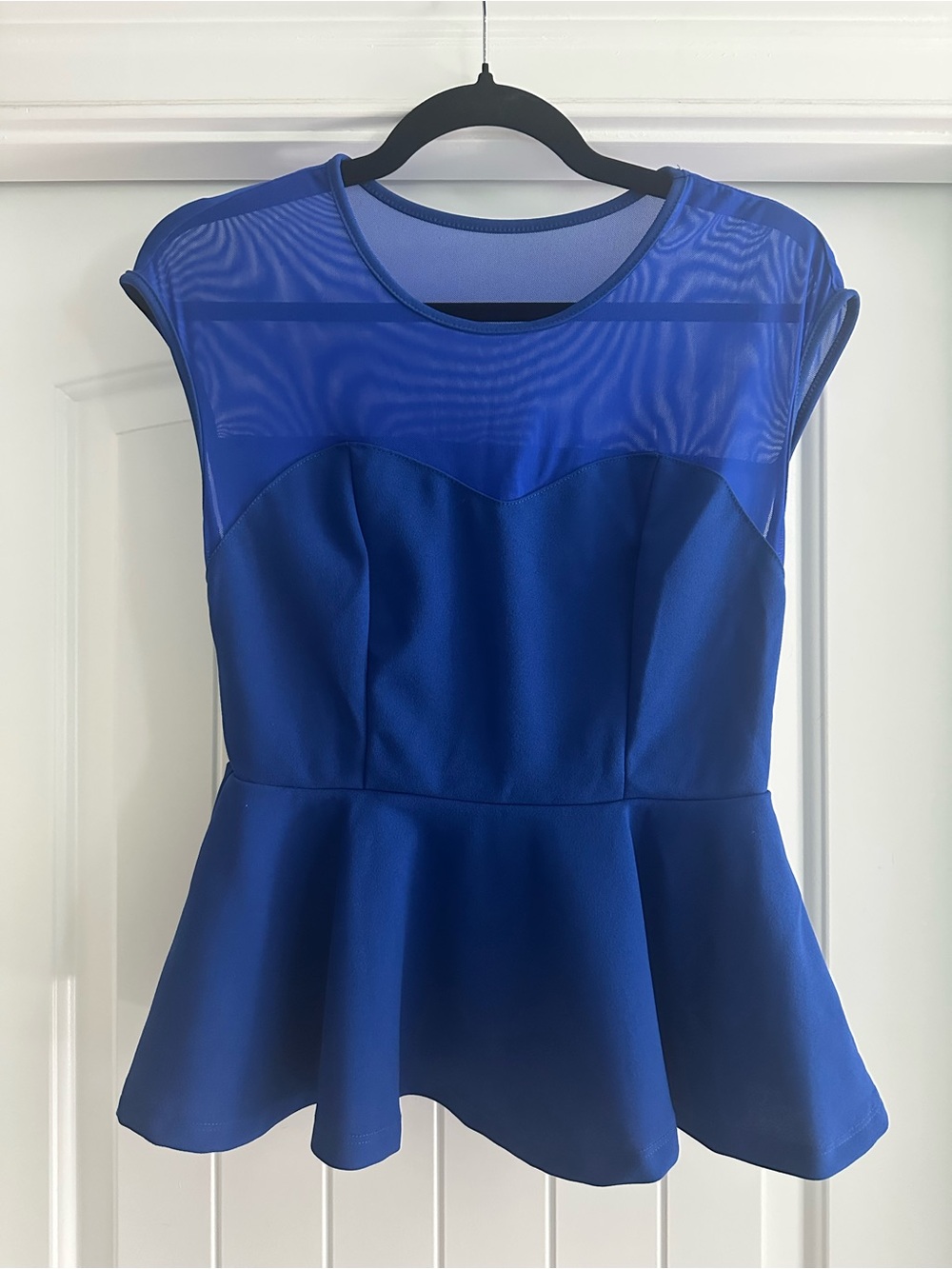 Blue Mesh Peplum Top - Women
